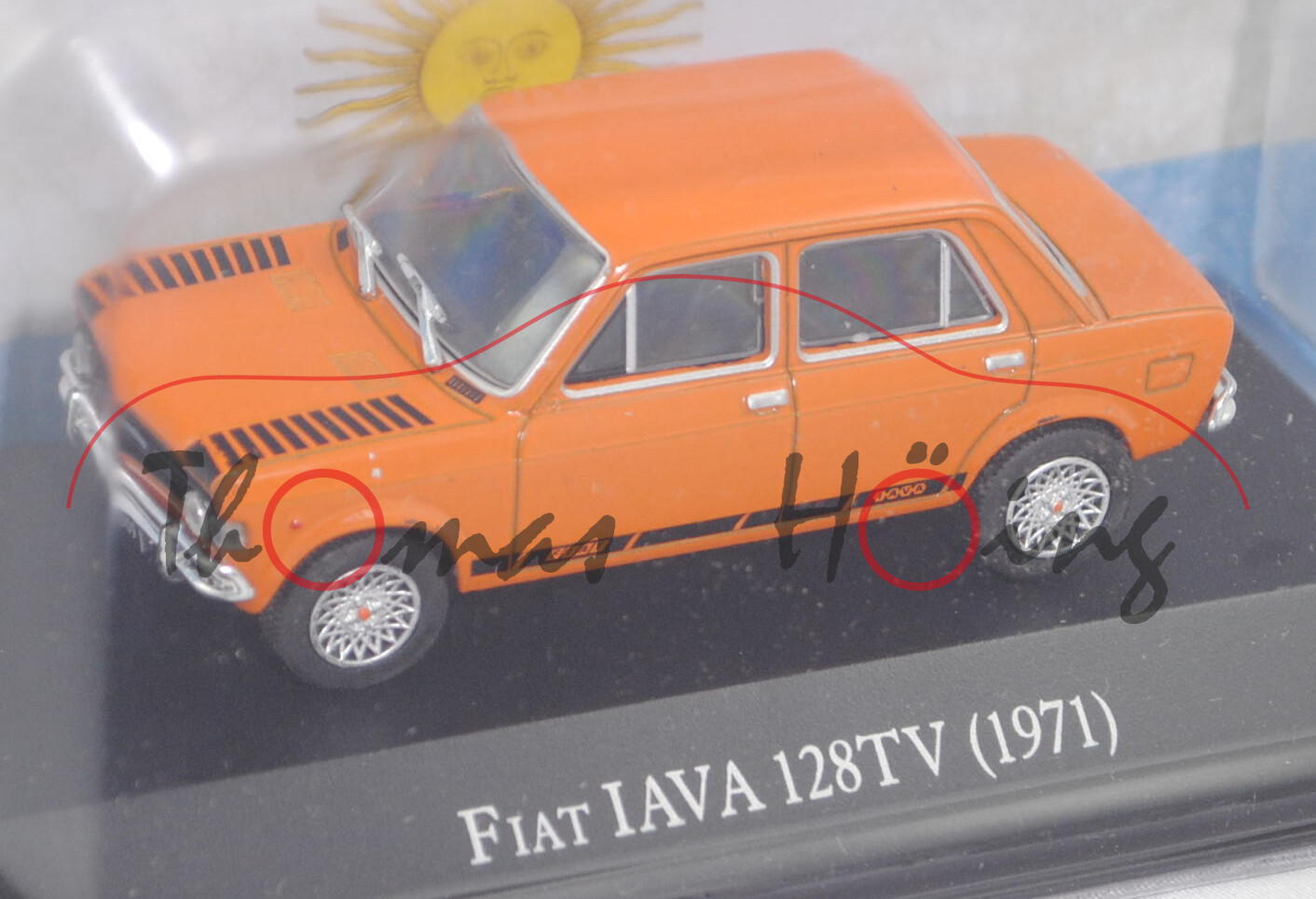 FIAT 128 IAVA TV 1100 (1. Serie, Modell 1972-1973), gelborange, EDITION ATLAS, 1:43, Hauben-Blister