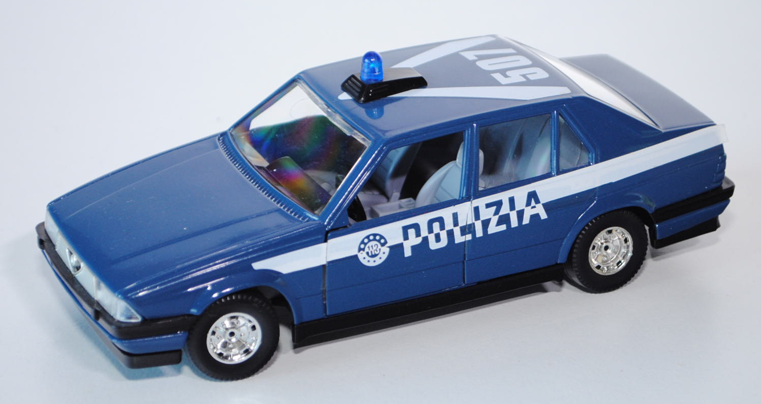 Alfa Romeo 75 POLIZIA, Modell 1990, grünblau, POLIZIA / 507, mit Blaulicht, Türen zu öffnen, mit Len