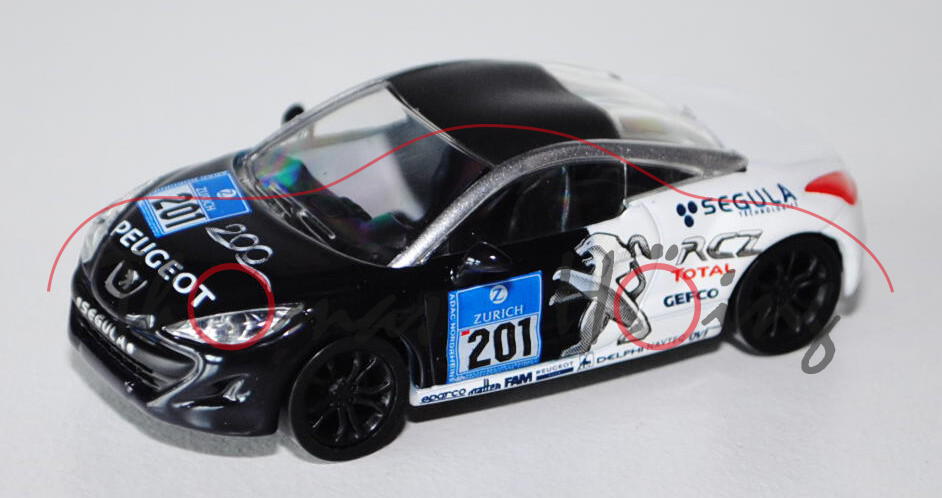 Peugeot RCZ, schwarz/reinweiß, SEGULA / RCZ / TOTAL / GEFCO, Nr. 201, 24h du Nürburgring 2010, 1:50,