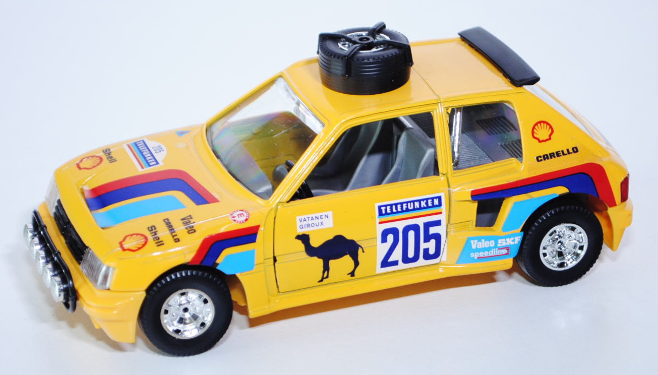 Peugeot 205 Turbo 16 Safari, Modell 1987, signalgelb, Shell-Logo / CAMEL-Logo / TELEFUNKEN / Valeo /