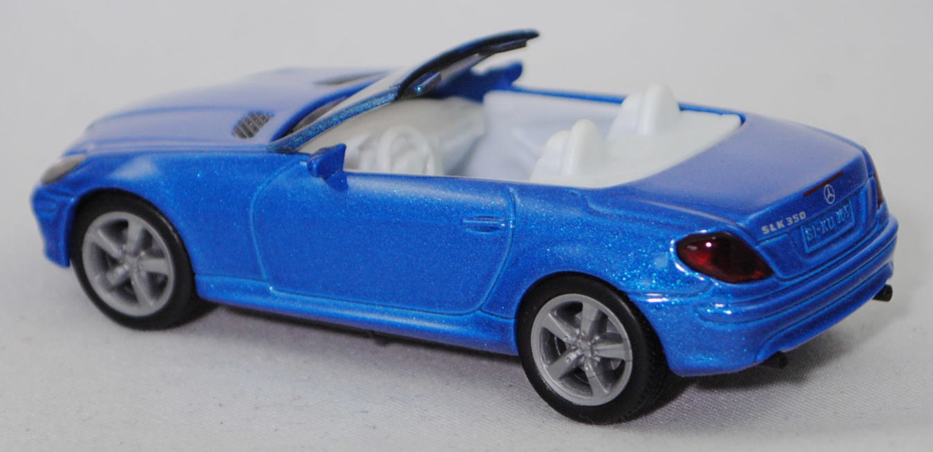 00014 Mercedes-Benz SLK 350 (interne Baureihenbezeichnung R 171, Vor-MoPf,, Modell 2004-2008), hell-verkehrsblaumet., innen weiß/blaumet., Bpr. 1002, SIKU, 1:55, P29e