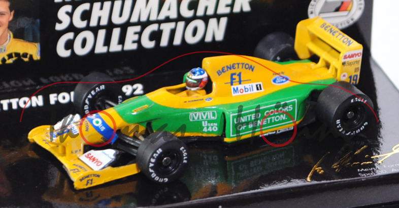 Benetton Ford B 192, signalgelb/dunkel-gelbgrün, Formel 1 Saison 1992, Team: Camel Benetton Ford (3.