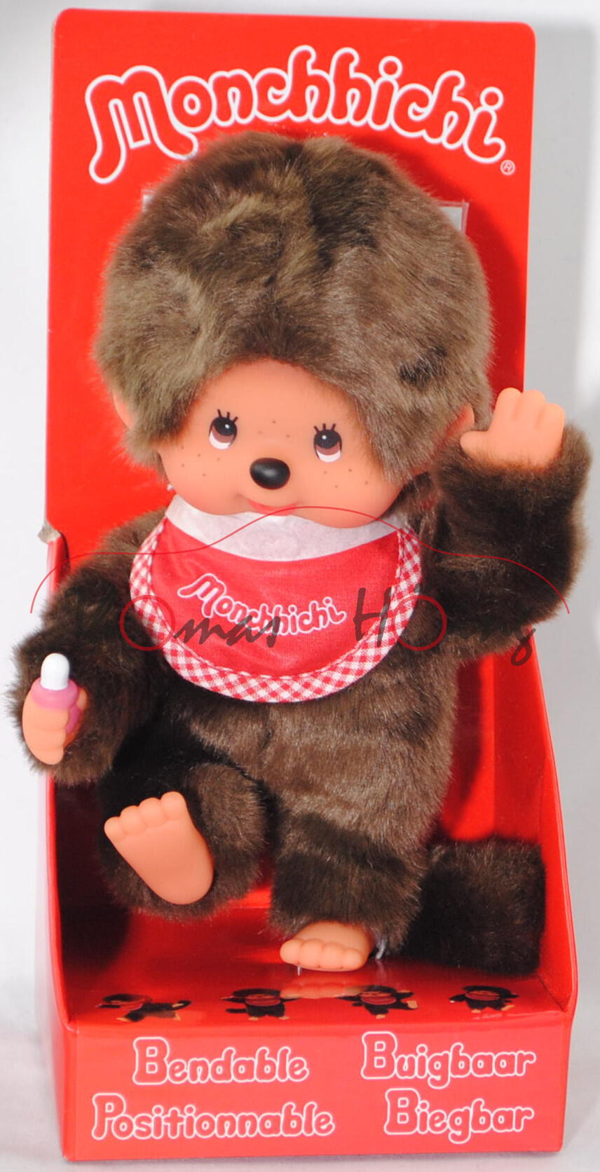 Monchhichi Photogenic Boy with Flexible Limbs (beweglicher Junge mit rotem Latz), 20 cm, Sekiguchi