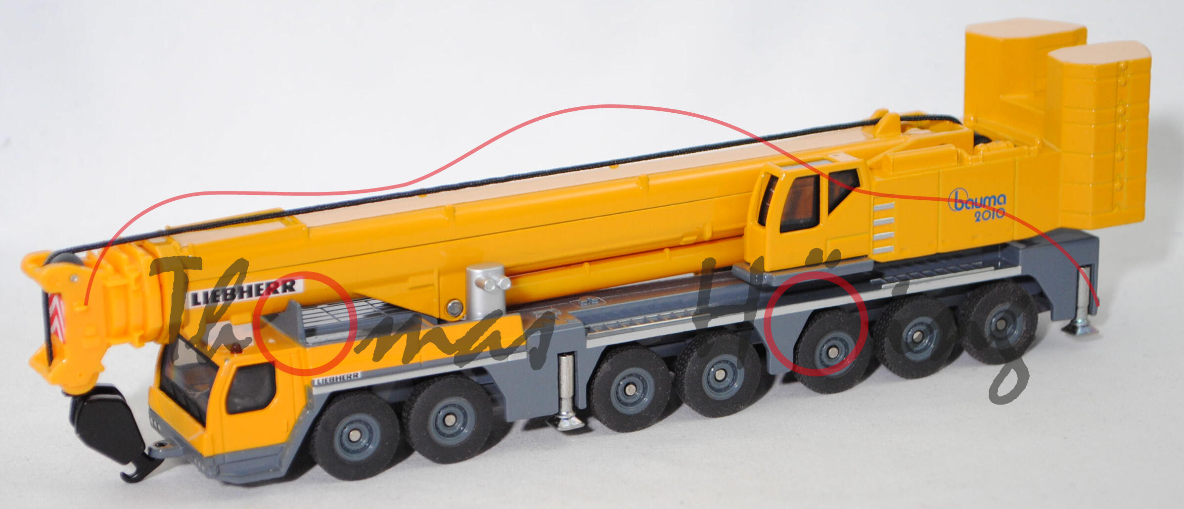 00401 LIEBHERR LTM 1400-7.1 Mobilkran (Modell 2005-), liebherr gelb, bauma / 2010, SIKU, 1:87, L17mK