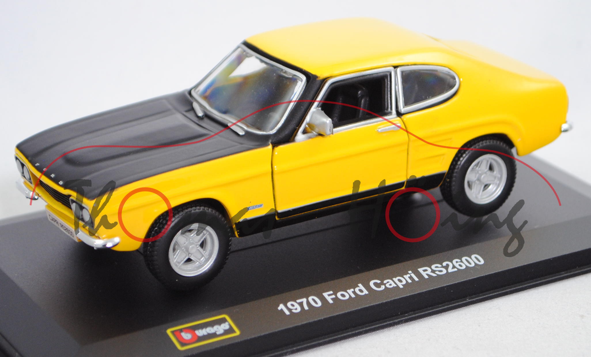 Ford Capri RS 2600 (1. Gen., Typ Capri '69, Mod.1970-1972), gelb, Bburago Street Classics, 1:32, mb