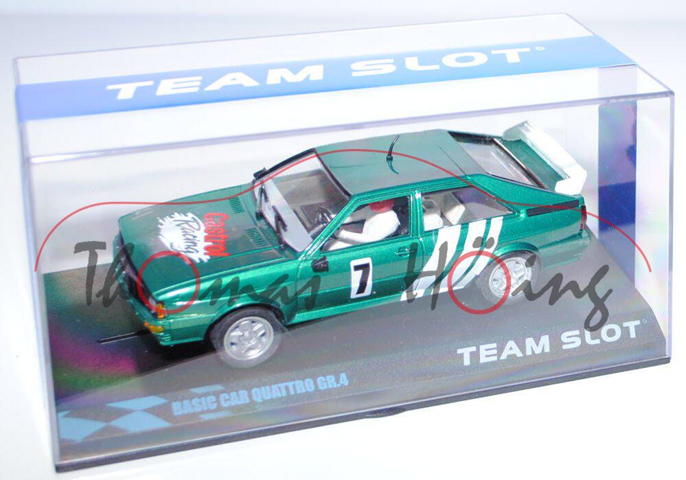 Audi Quattro, hell-moosgrünmetallic, Castrol Racing, Nr. 7, TEAM SLOT, 1:32, PC-Box