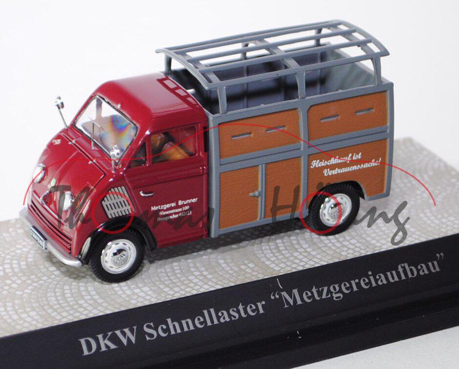 DKW Schnellaster Viehtransporter Metzgereiaufbau, weinrot/basaltgrau/braun, Metzgerei Brunner / Wies