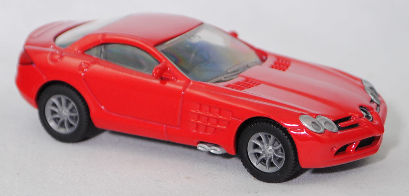00001 Mercedes-Benz SLR McLaren (1. Generation, C 199, Modell 2004-2008), dunkel-verkehrsrot, Bpr. 1004, B25a / B25b silbergrau, SIKU SUPER, 1:55, m