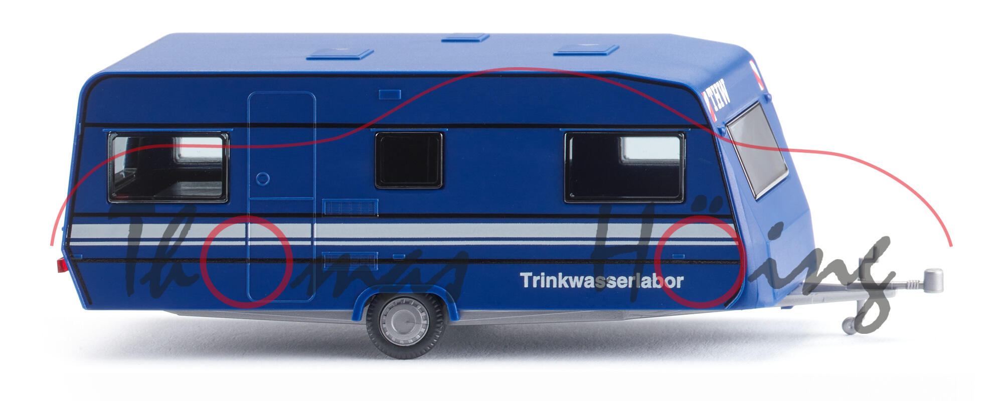 Wohnwagen Dethleffs 530 V (CAMPER / BOLERO / RONDO, Modell 1993-1996), blau, THW, Wiking, 1:87, mb