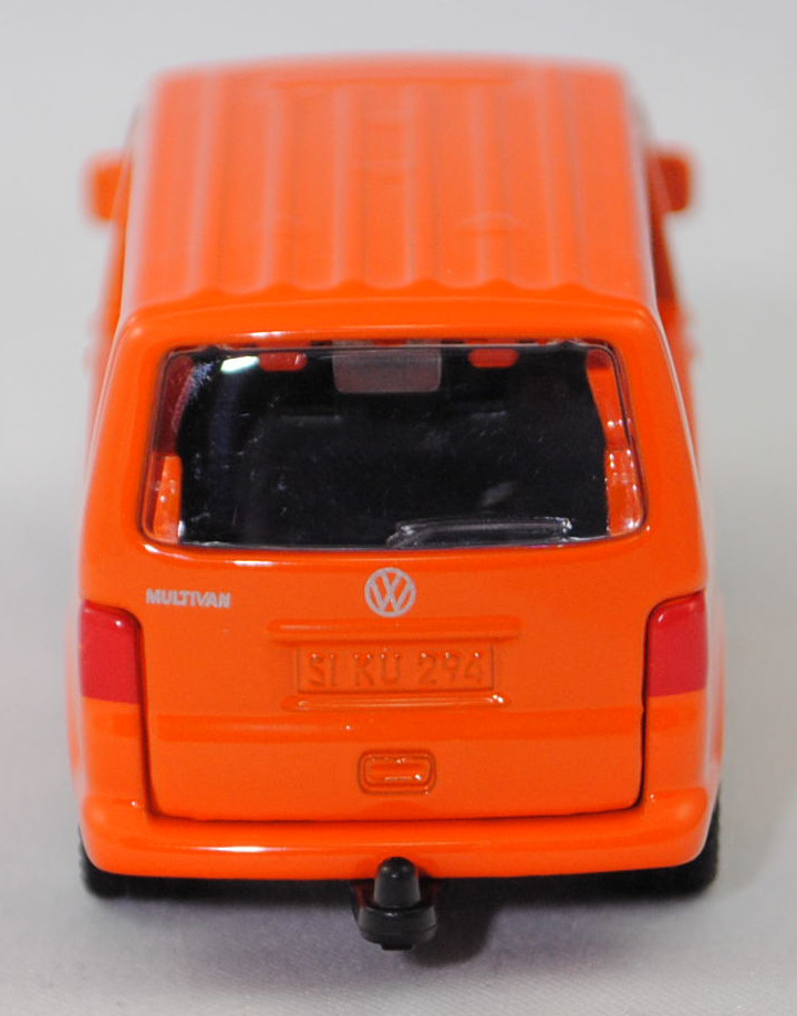 00025 VW T5 GP Multivan Highline 2.0 TDI (Modell 2009-2015) mit Aufkleber, hell-verkehrsorange, Heckklappe mit 2 Aussparungen unten, SIKU SUPER, 1:61, P29f