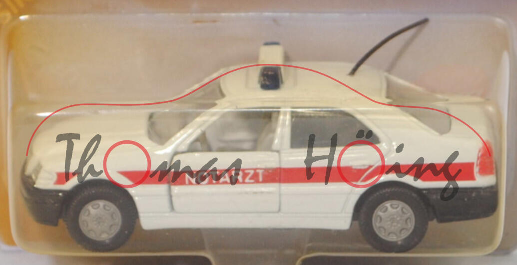 00010a Mercedes-Benz C 220 Klassische Version (W 202, Modell 1993-1995) Notarztwagen, weiß, NOTARZT, Kardanwelle lang, B7, SIKU, 1:55, P26 vergilbt