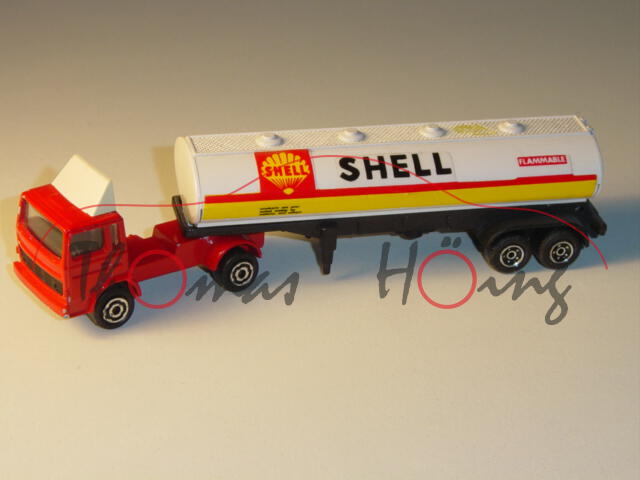 Renault LKW mit Tankauflieger, karminrot/reinweiß, SHELL, majorette, 1:100, minimale Farbabplatzer