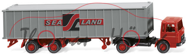 MAN (Typ Frontlenker, Modell 1967-1972) Containersattelzug 40', rot/grau, SEA LAND, Wiking, 1:87, mb