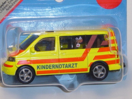 00000 VW T5 Caravelle Kinder-Notarztwagen, Modell 2003-2009, leuchtgelb, innen verkehrsgrau, Lenkrad