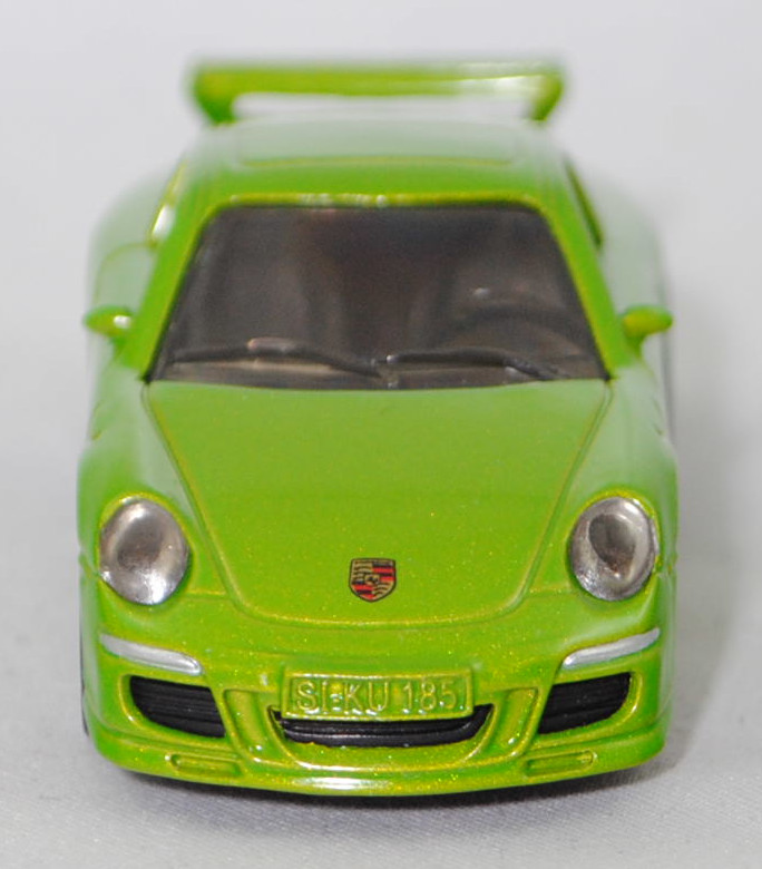 00003 Porsche 911 Carrera S (Typ 997.1 Coupé / 997 MK1 Coupé, Vorfacelift, Modell 2004-2008), hell-gelbgrünmetallic, B22a / B22b geschlossen silbergrau, SIKU SUPER, 1:55, m