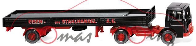 MAN (Modell 1967-1972) Pritschensattelzug, schwarz/rot, EISEN- UND STAHLHANDEL, Wiking, 1:87, mb