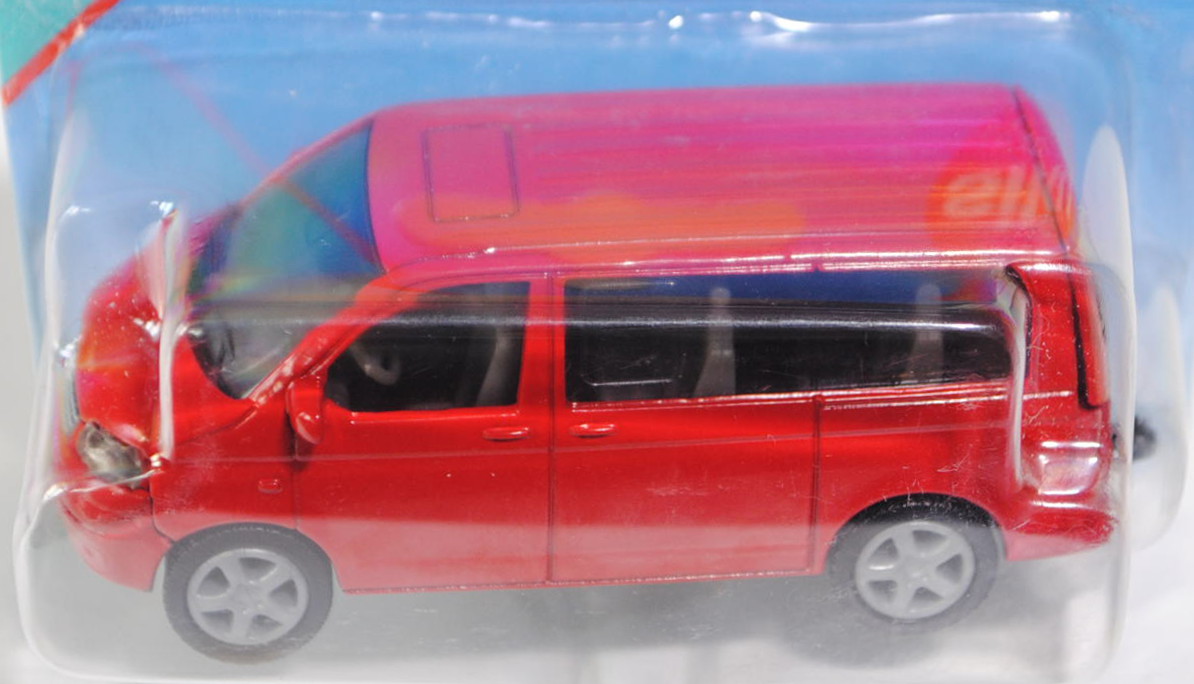 00001 VW T5 Multivan, Modell 2003-2009, karminrot, innen grau, Lenkrad grau, P29a (Schachtel geklebt