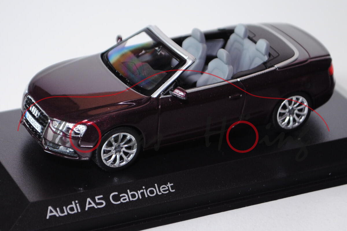 Audi A5 Cabriolet (Typ 8T, AU485, Facelift), Modell 2012, shirazrot, Norev, 1:43, Werbeschachtel