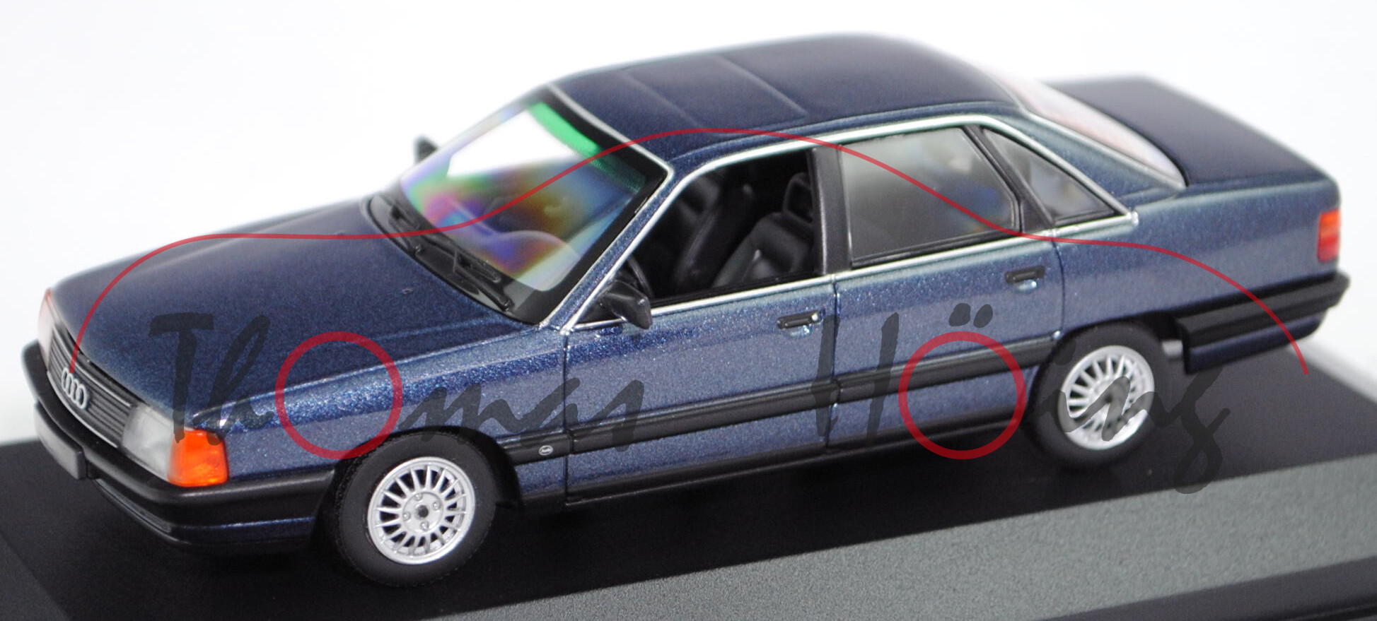 Audi 100 2.3 E (C3, Typ 44, Facelift 1988, Modell 1988-1991), nautic metallic (LY5Z), Maxichamps, 1:43, PC-Box