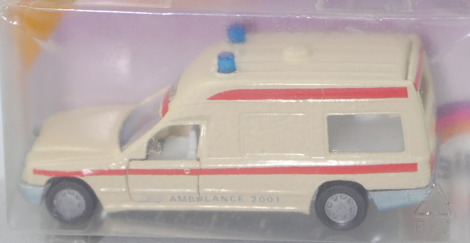 BINZ Ambulanz 2001 lang (Mod. 1986-1989), hellelfenbein, BINZ AMBULANCE 2001, B7, SIKU, 1:56, P23