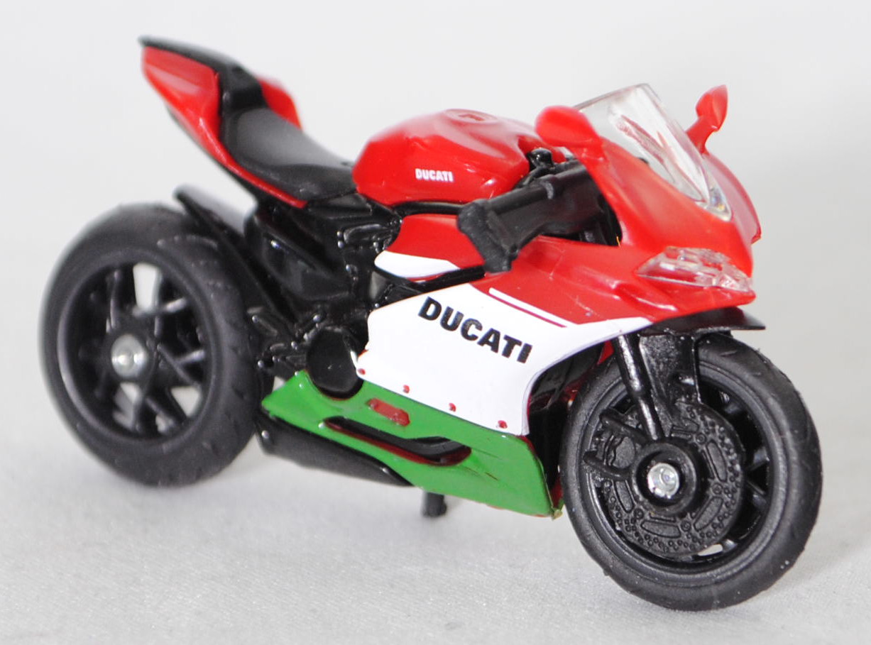 00500 I Ducati 1299 Panigale (4. Generation, Typ Superbike, Modell 2015-2018) Tricolore, rot/schwarz, Verkleidung mit Druck Tricolore, SIKU SUPER, 1:35, P29e mit grauer Preisecke
