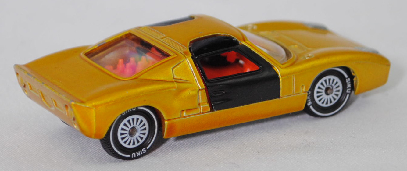 00006 Ford GT40 (Mk I bzw. Mark 1, Modell 1965-1967), Karosserie hell-honiggelbmetallic, Türen schwarz, Bpr. V 296 / W-Germ, Verglasung klar, R11, SIKU SUPER, 1:57, m-