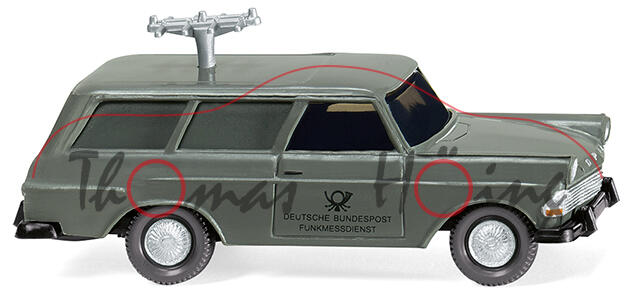 Fernmeldedienst - Opel Olympia Rekord P2 1700 Caravan (Modell 1960-1963), grau, Wiking, 1:87, mb