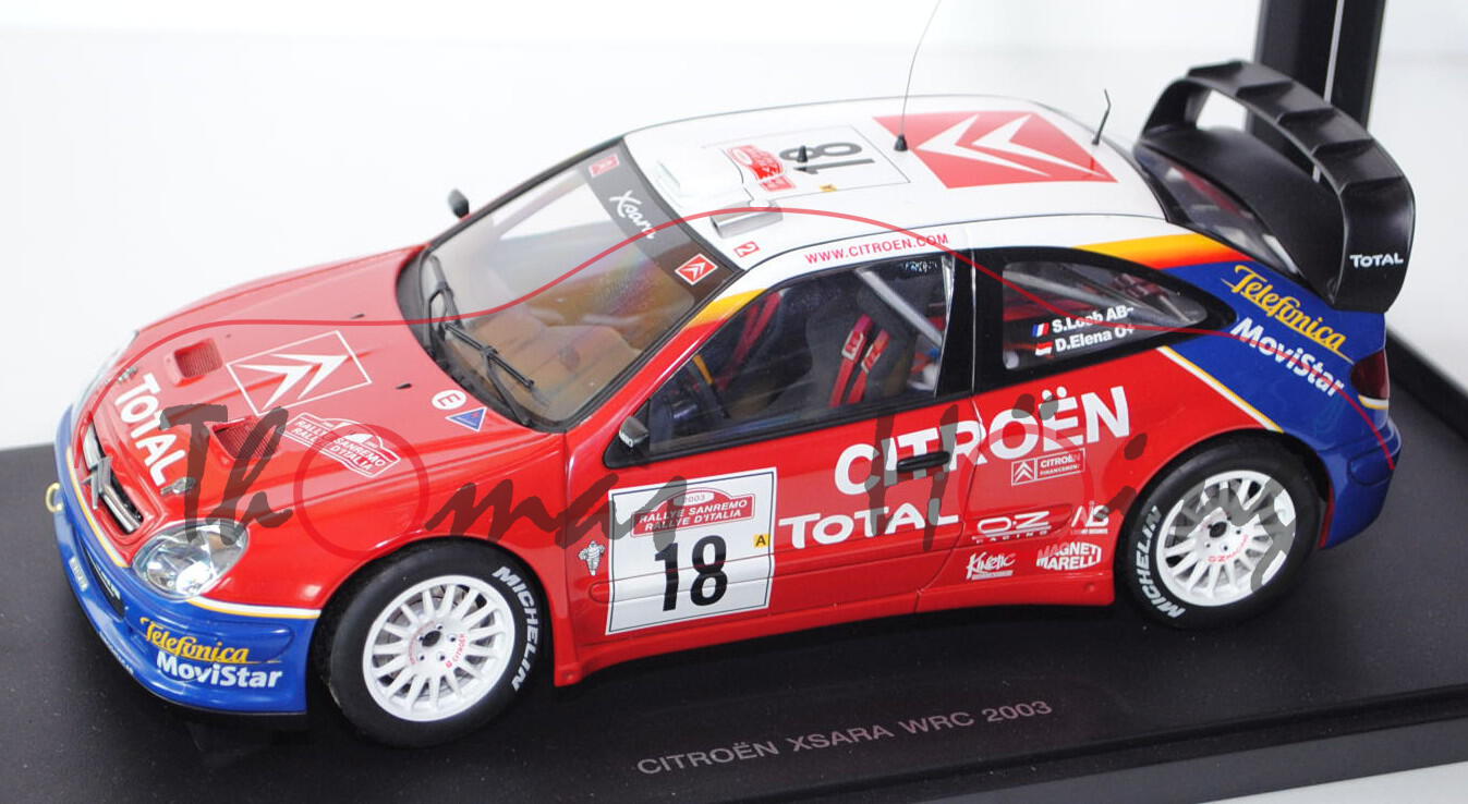 Citroen Xsara WRC 2003 (dreitüriges Schrägheck, Coupé), Modell 1998-2004, reinweiß/feuerrot/ultramar