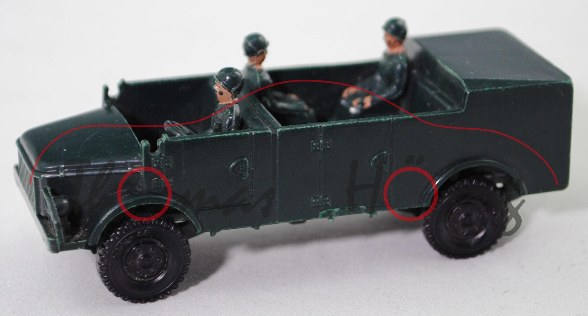 00000 BORGWARD-LKW 0,75 t gl Kübelwagen (Mod. 57-60), schwarzgrün, Frontscheibe weg, Siku, 1:60