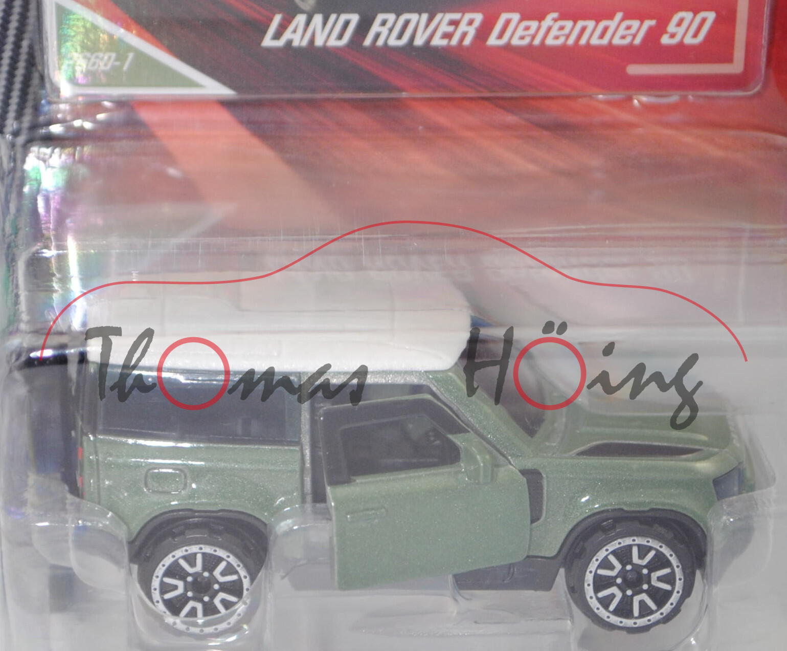 Land Rover Defender 90 (Typ L663, Modell 2020-), d.-resedagrünmet., Dach weiß, majorette, 1:66, mb