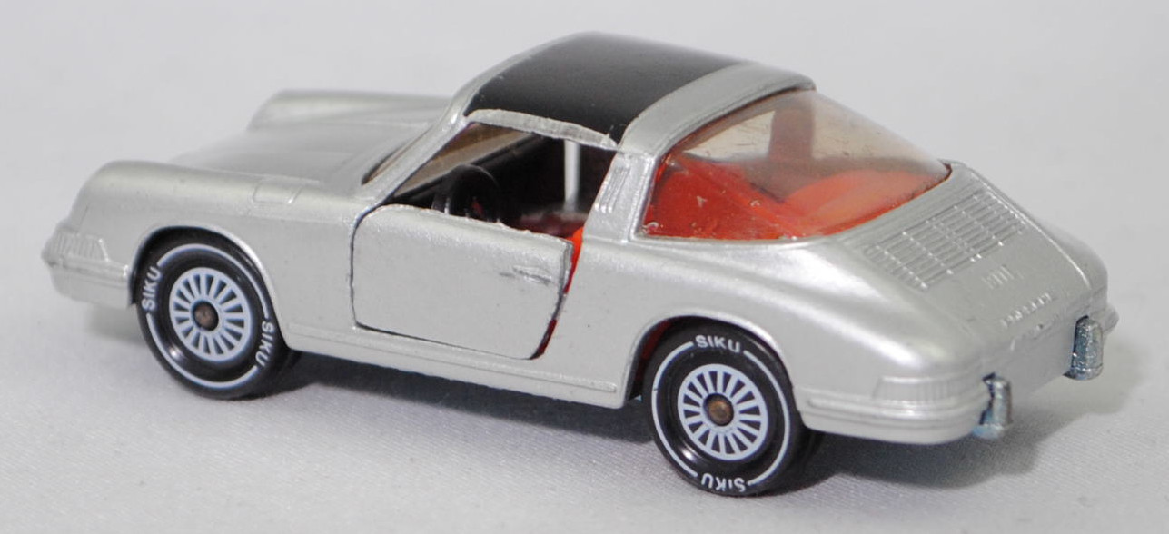 00008 Porsche 911 E Targa (F-Modell bzw. Urmodell, B-Serie, Modell 1968-1969), silber, Lenkrad schwarz, Dach schwarz, Bpr. V234 und 1010, W-Germ, Verglasung rauch, R11 glatt, SIKU, 1:60, m