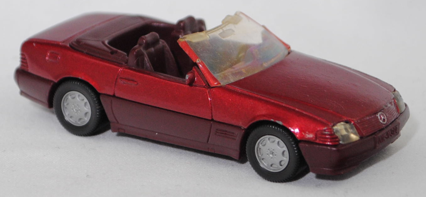 00001 Mercedes-Benz 500 SL (R 129, Modell 1989-1992), purpurrotmetallic, Stern im Kühlergrill silber, Scheibe seitlich lackiert, Heckklappe ohne Stern, Hong, B7, SIKU SUPER, 1:55, m-