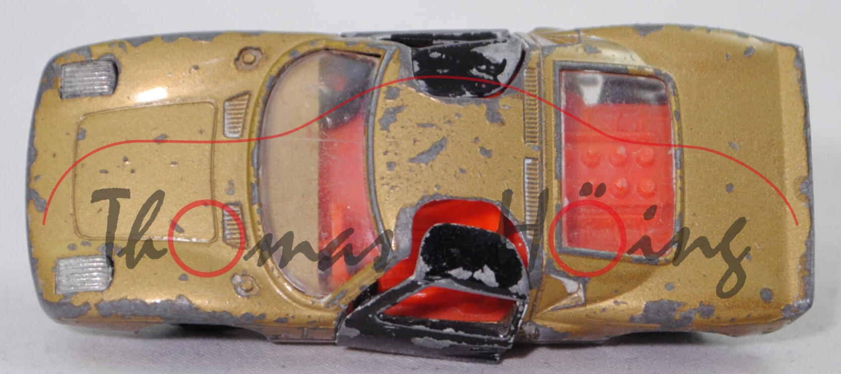00003 Ford GT40 (Mk I bzw. Mark 1, Modell 1965-1967), Karosserie goldmetallic, Türen schwarz, Bpr. V 296 / Germ, Verglasung klar, R10 weiß, SIKU SUPER, 1:57, vsc