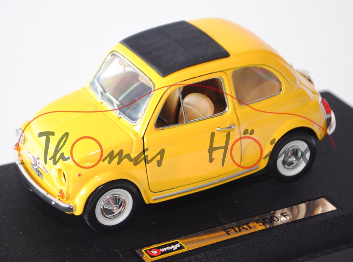 Fiat Nuova 500 F, Modell 1965-1972, hell-signalgelb, Bburago, 1:24, mb