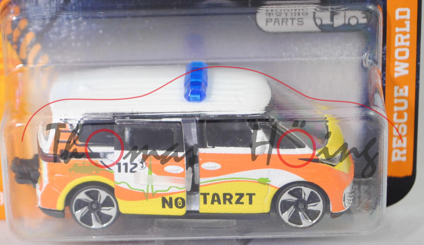 VW ID. Buzz Pro (interne Baureihenbezeichnung EBN, Modell 2022-) (Nr. 234A), reinweiß, 112 C / NOTARZT, majorette, 1:65, Blister