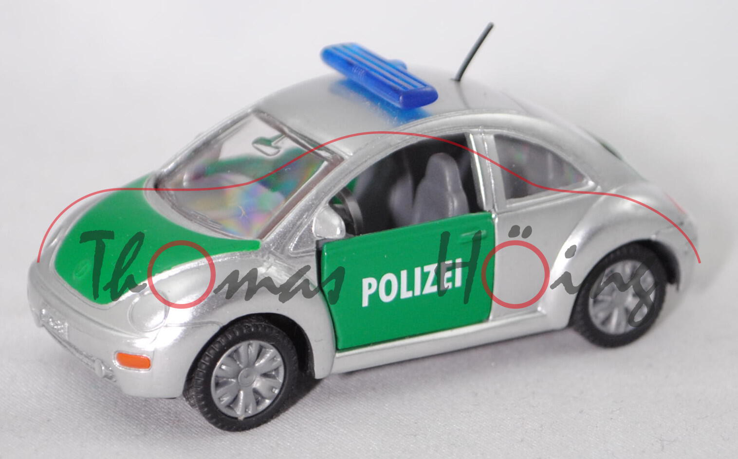 00002 VW New Beetle 2.0 (Typ 9C, Modell 1998-2001) Polizei, weißalu/hell-moosgrün, POLIZEI, B16 grau