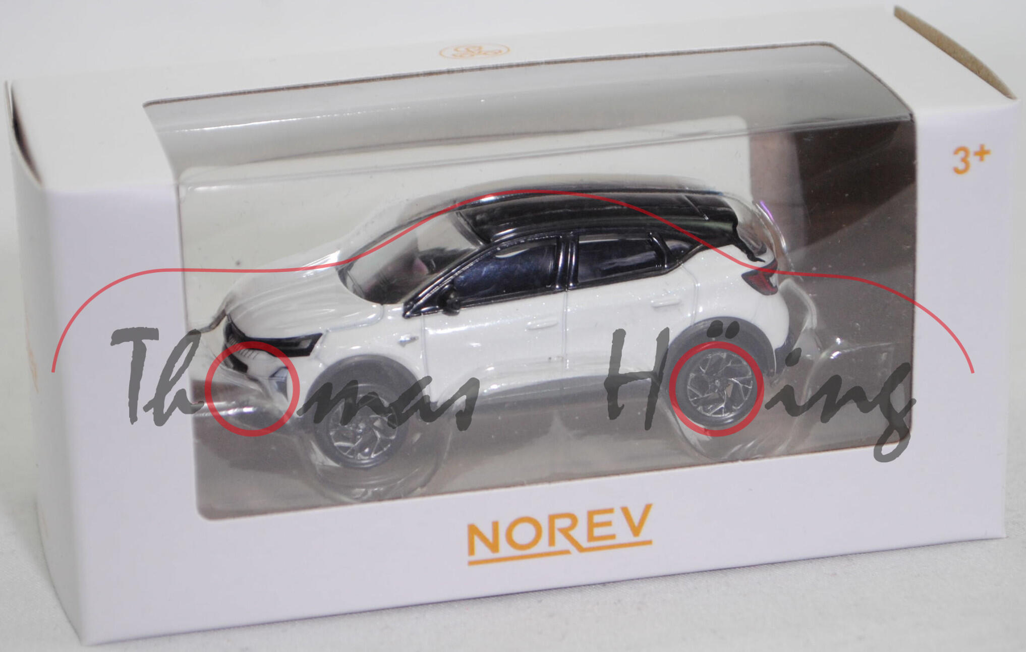 Renault CAPTUR Mild Hybrid 160 EDC Esprit Alpine (Modell 2024-), Karosserie perlmutt-weiß metallic, Dach black-pearl-schwarz, Norev, 1:64, mb