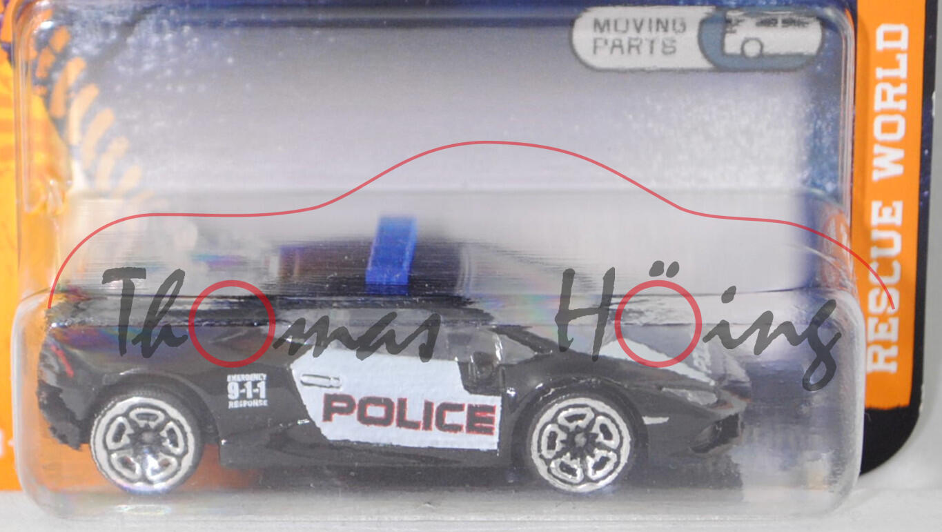 Lamborghini Huracán LP 610-4 Avio (Modell 2016-2017) (Nr. 219F), schwarz, POLICE / EMERGENCY / 9-1-1 / RESPONSE, majorette, 1:64, Blister