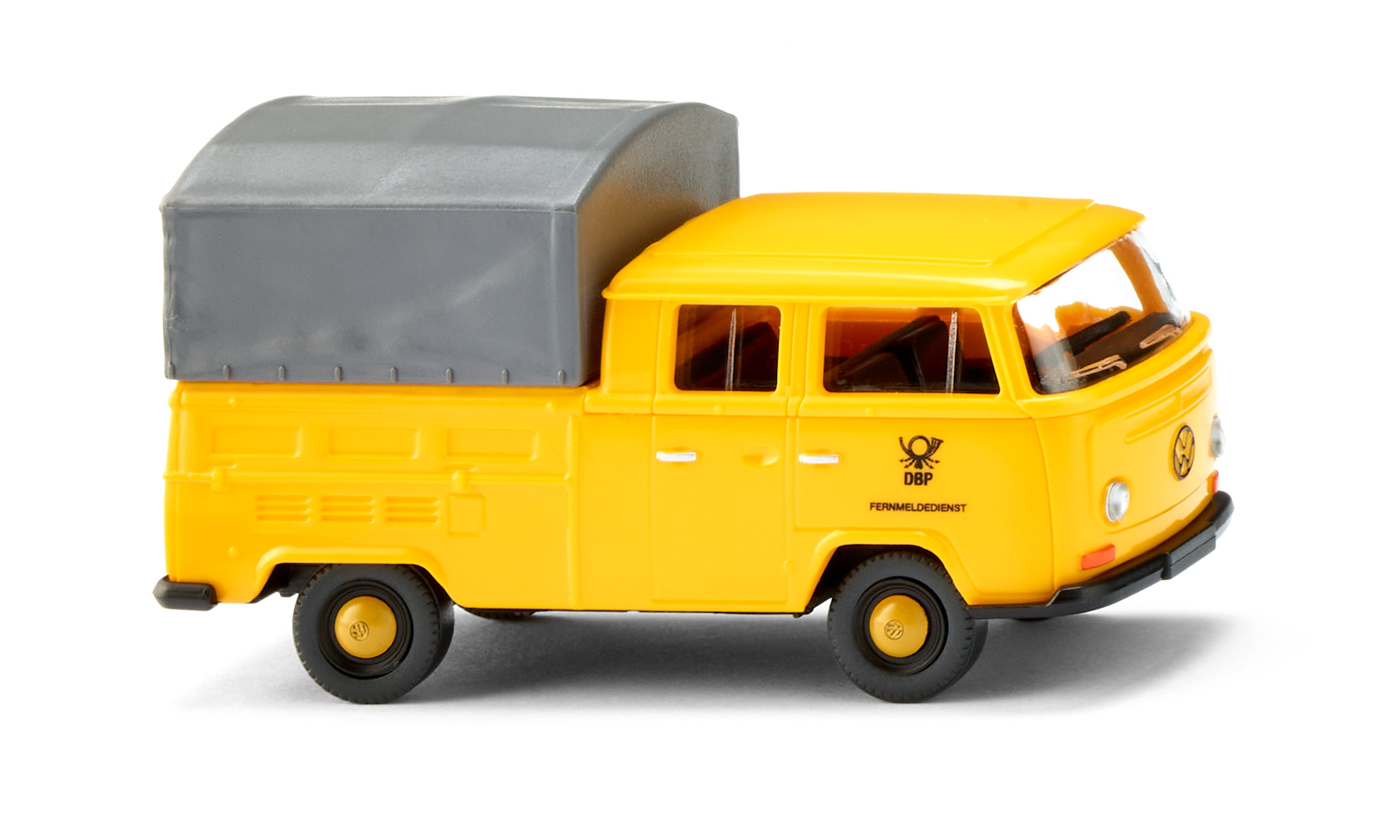 VW DoKa Pritschenwagen (Typ 2 T2a, Mod. 1967-1971), gelb, DBP / FERNMELDEDIENST, Wiking, 1:87, mb