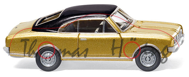 Opel Commodore A Coupé, Modell 1967-1971, goldmetallic, Dach schwarz, Wiking, 1:87, mb