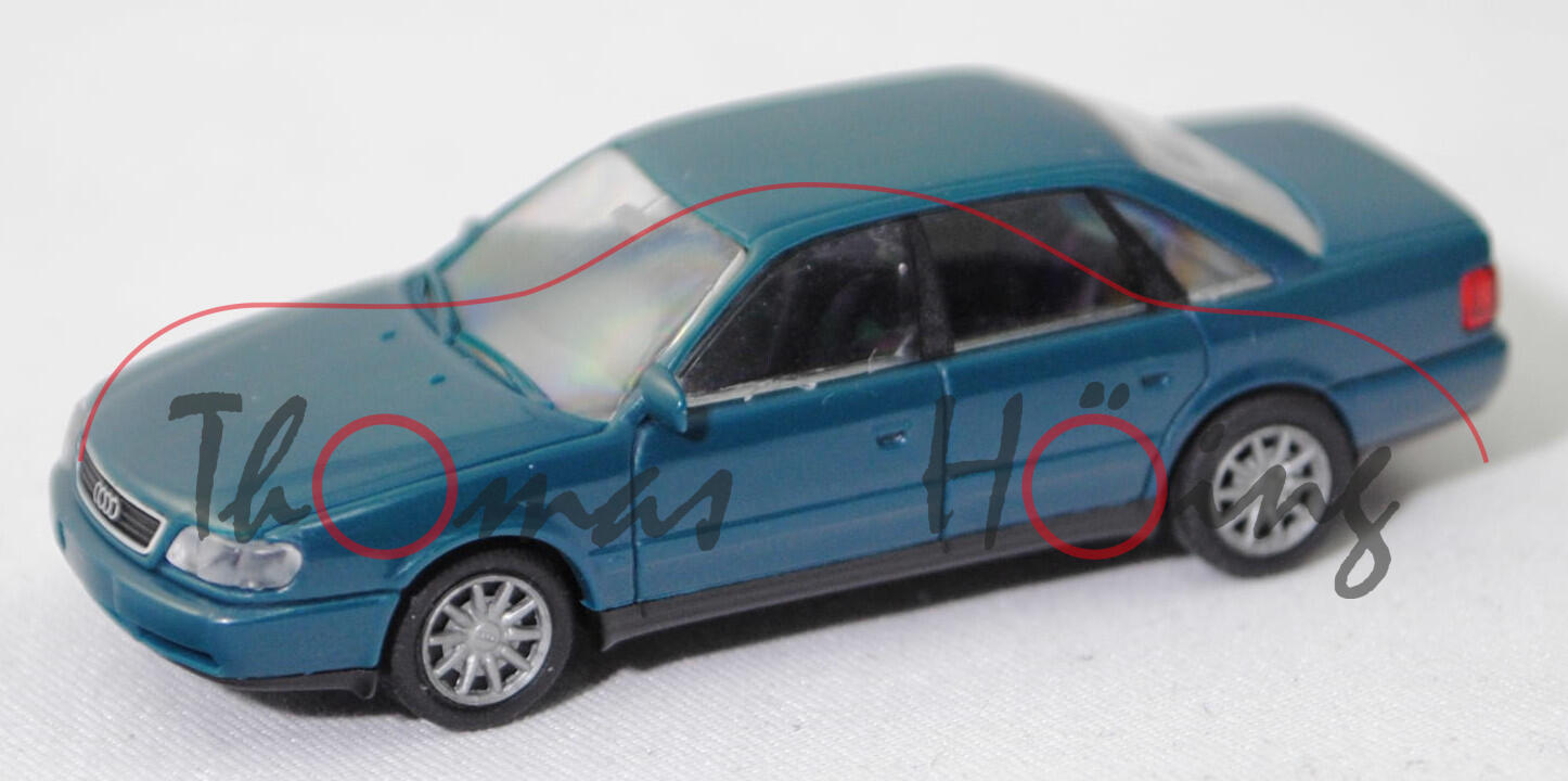 Audi A6 / Audi A6 2.0 (Baureihe C4, Typ 4A, Mod. 1994-1997), hell-ozeanblau, Rietze, 1:87, Werbebox