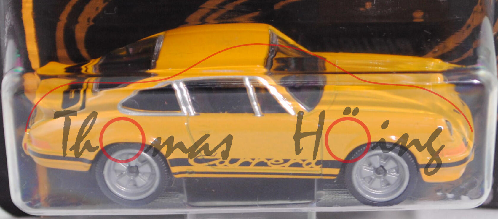 Porsche 911 Carrera RS 2.7 Touring (Modell 1972-1973), signalgelb, majorette, 1:56, Werbeblister