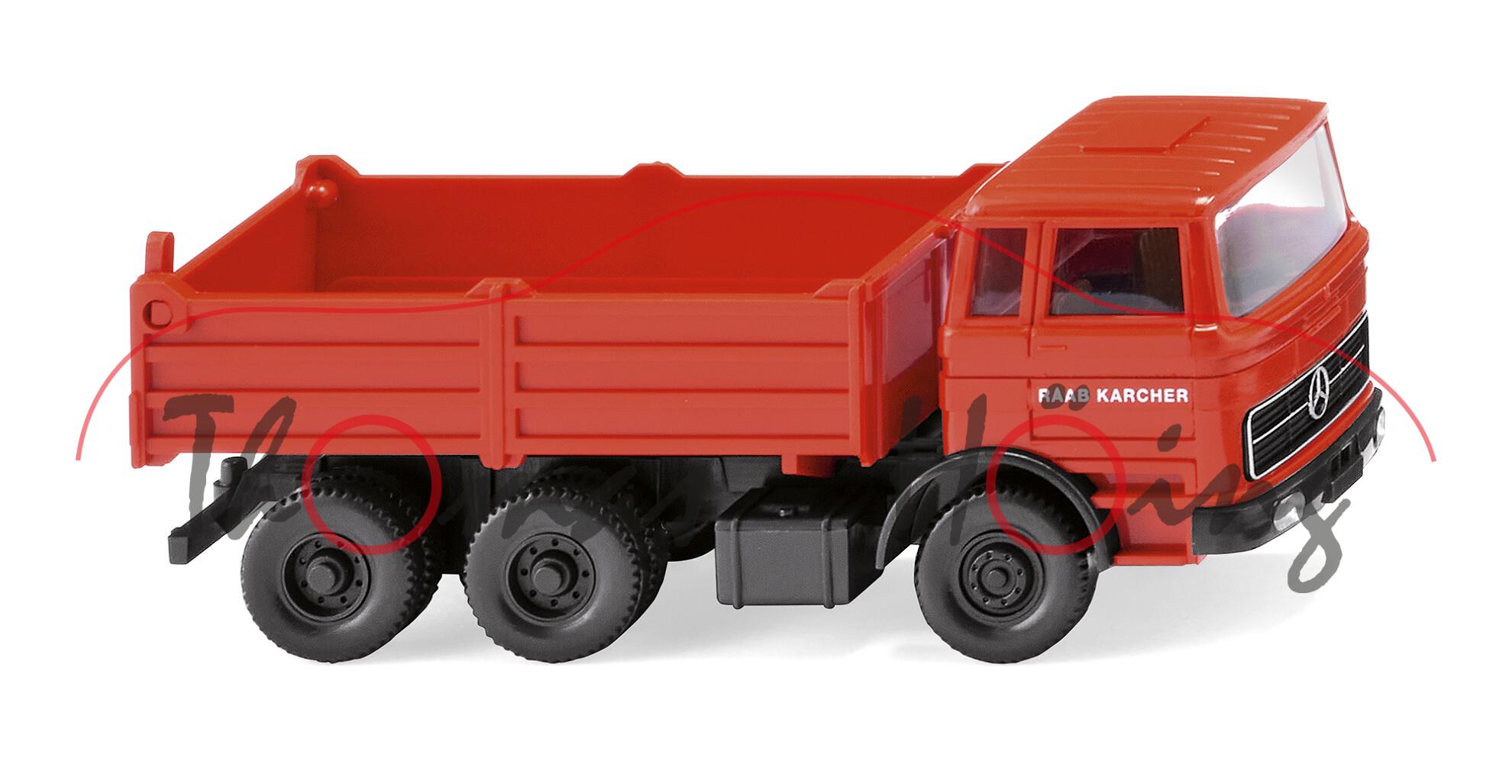 Mercedes-Benz LPK (LP-Baureihe, Mod. 63-74) Hochbordkipper, rot, RAAB KARCHER, Wiking, 1:87, mb