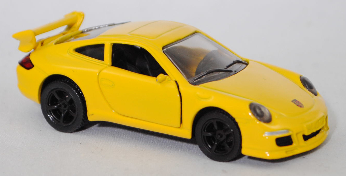 00001 Porsche 911 Carrera S (Typ 997.1 Coupé / 997 MK1 Coupé, Vorfacelift, Modell 2004-2008), kadmiumgelb, B22a / B22b offen schwarz, SIKU SUPER, 1:55, m