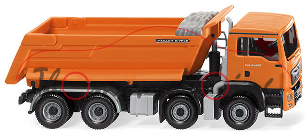 MAN TGS 41.420 Euro 6 (M-Fahrerhaus, Modell 2013-) Muldenkipper,orange/grau, MEILER-KIPPER, Wiking