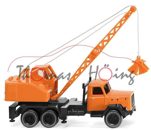 Kommunal - Magirus Saturn Fahrgestell mit Fuchs F 301 Seilbagger (Kranwagen), orange/schwarz, Wiking