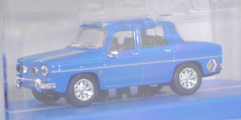Renault 8 Gordini 1300 (1. Generation, R 1135, Modell 1966-1970, Baujahr 1966), dunkel-himmelblau (blau France), majorette, 1:64, PC-Box im Blister (Collection 60th Anniversary)