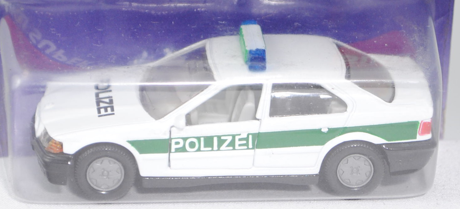 00001 BMW 320i (Baureihe E36, Modell 1992-1996) Polizei-Streifenwagen, reinweiß/hell-moosgrün, innen