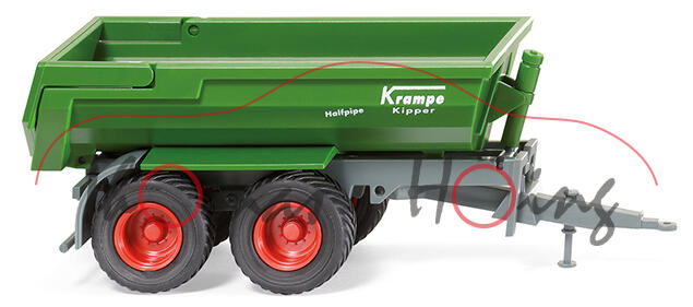 Krampe Halfpipe-Muldenkipper, grün/graublau, Krampe / Halfpipe Kipper,  Wiking, 1:87, mb (ab ca. End