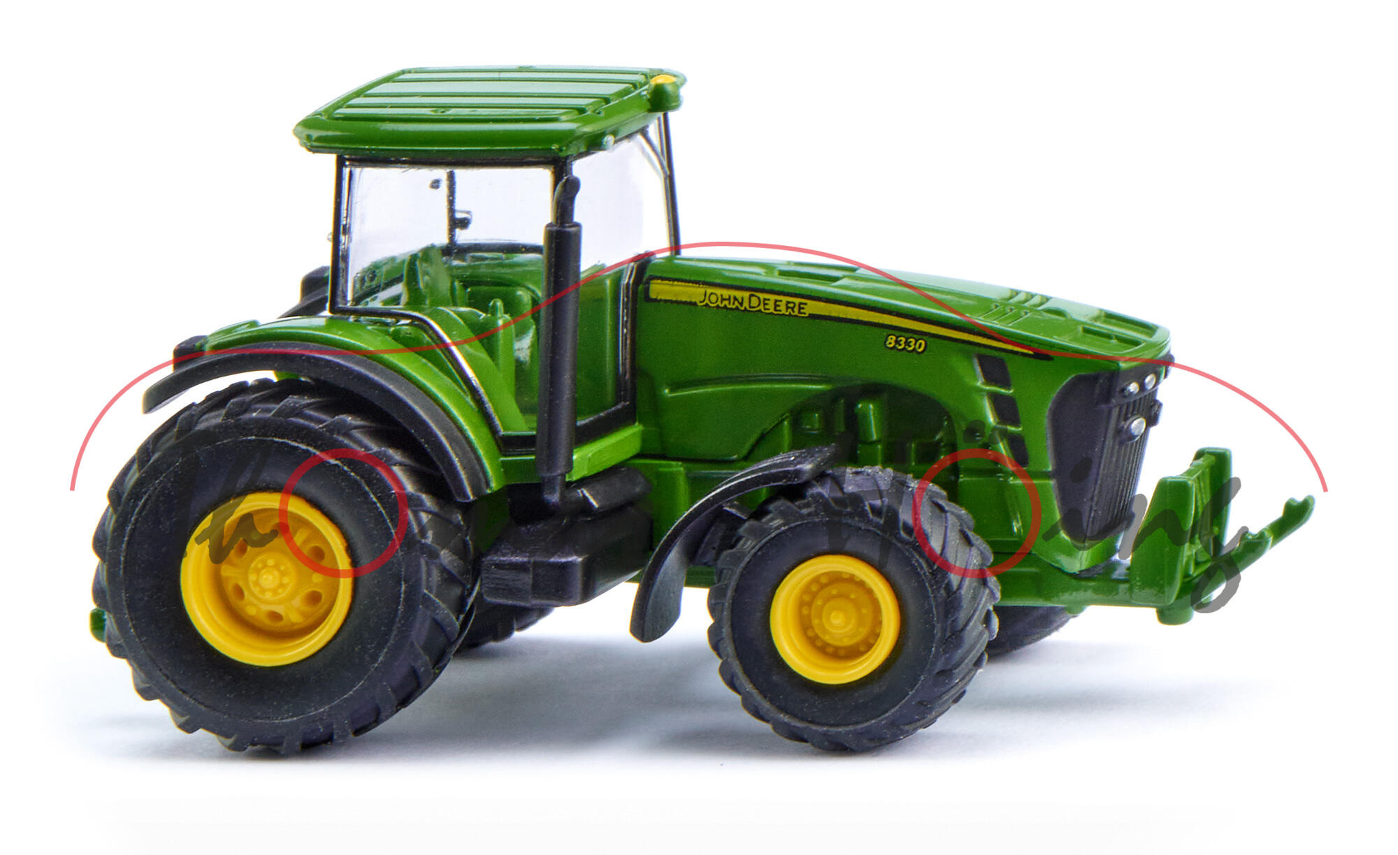 John Deere 8330 (Baureihe 8030 Serie, Modell 2006-2009) Traktor, grün, Felgen gelb, N-Spur, Wiking, 1:160, mb